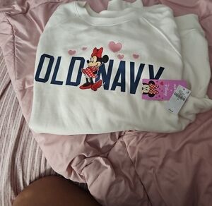 Old Navy White Sweatshirt with Minnie Mouse and Pink Hearts Size 2X  Womens